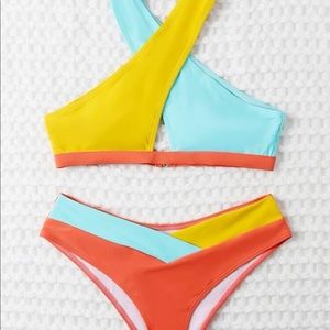 SHEIN CrissCross Color Block Bikini Swimsuit